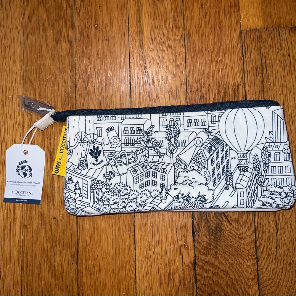 OMY pour L'OCCITANE EN PROVENCE Toile Print Zip-Up Beauty Case/Pouch. NWT